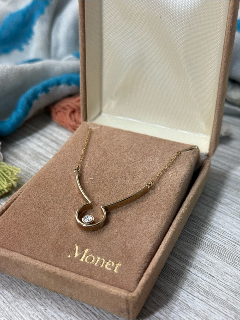 Monet Gold Toned Necklace with Clear Stone Accent